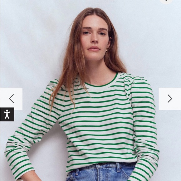 Boden Jewel Green and Ivory Stripe Sleeve Stripe Top, Women’s Size 14 - Picture 5 of 6